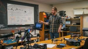 Instructeur expliquant les drones
