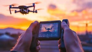 Contrôle drone coucher soleil