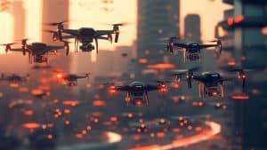 Drones survolant une ville