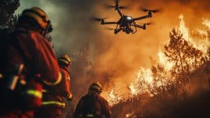Pompiers et drone en action