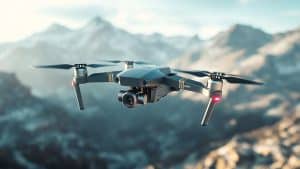 Drone survolant des montagnes enneigées