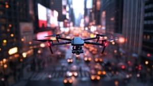 Drone au-dessus de la ville illuminée