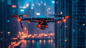 Drone en vol urbain nocturne