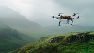 Drone survolant montagnes brumeuses