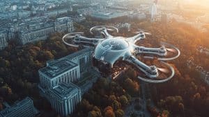 Drone au-dessus des bâtiments