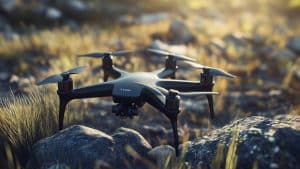 Drone posé sur un rocher
