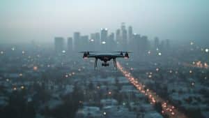 Drone volant au-dessus de la ville