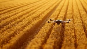 Drone survolant un champ