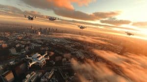 Drones survolant une ville