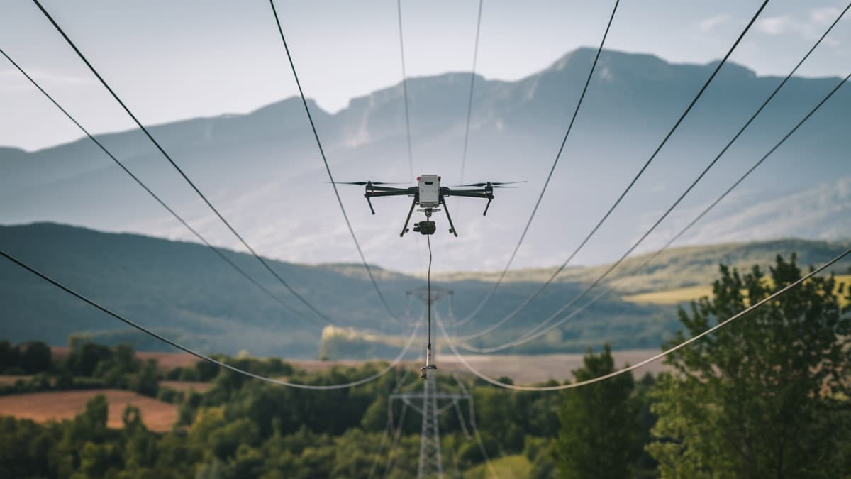 Drone inspectant des câbles électriques