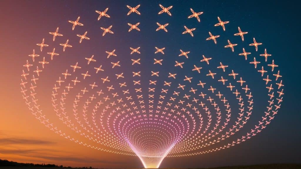 Formation de drones illuminés