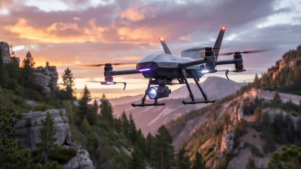 Drone en vol en montagne