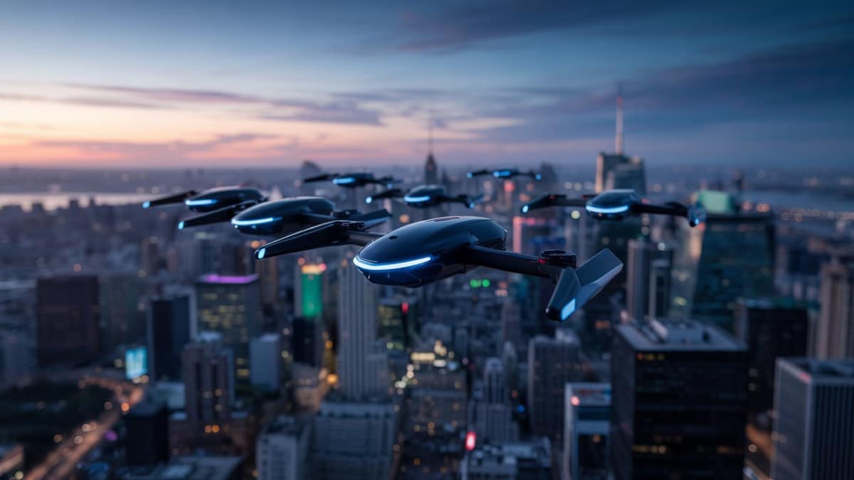 Drones futuristes sur ville