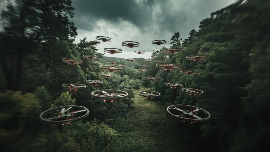 Flotte de drones en vol
