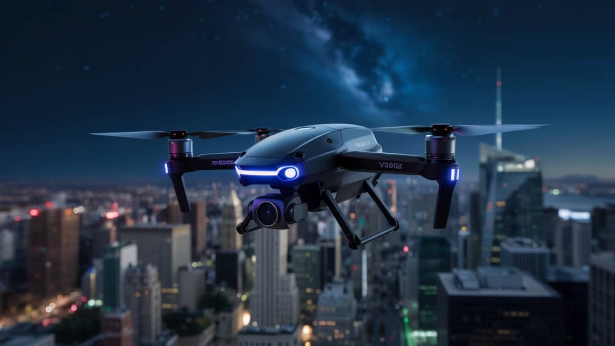 Drone de nuit au-dessus ville