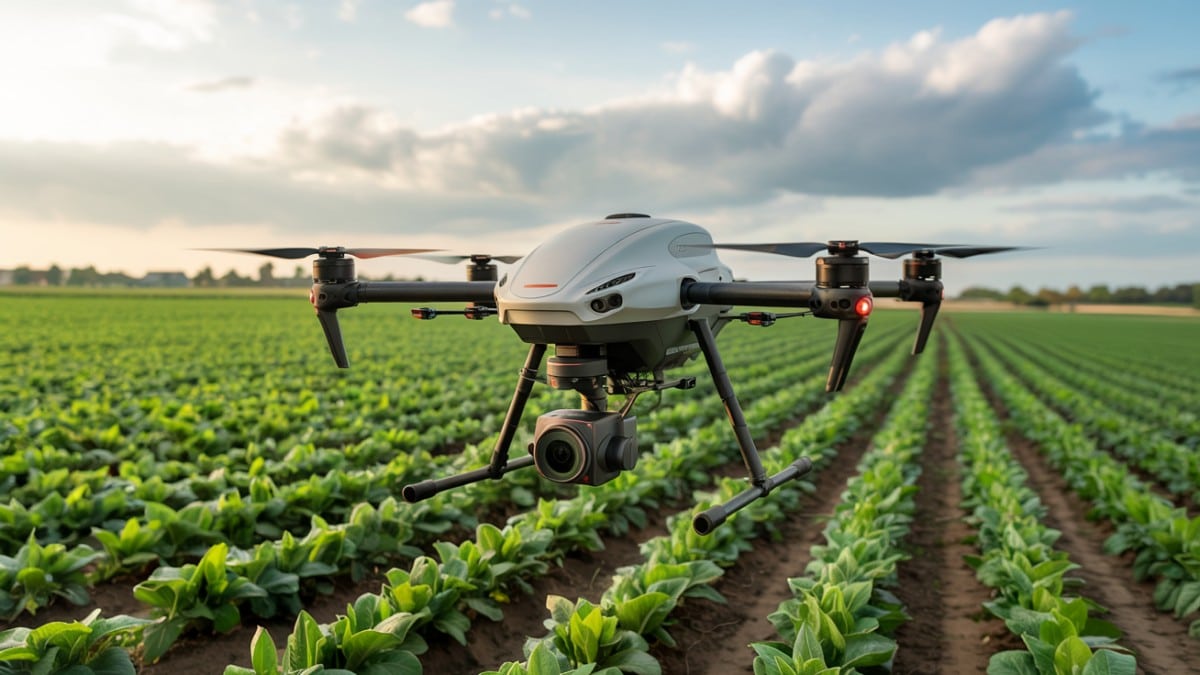 Drone volant au-dessus cultures