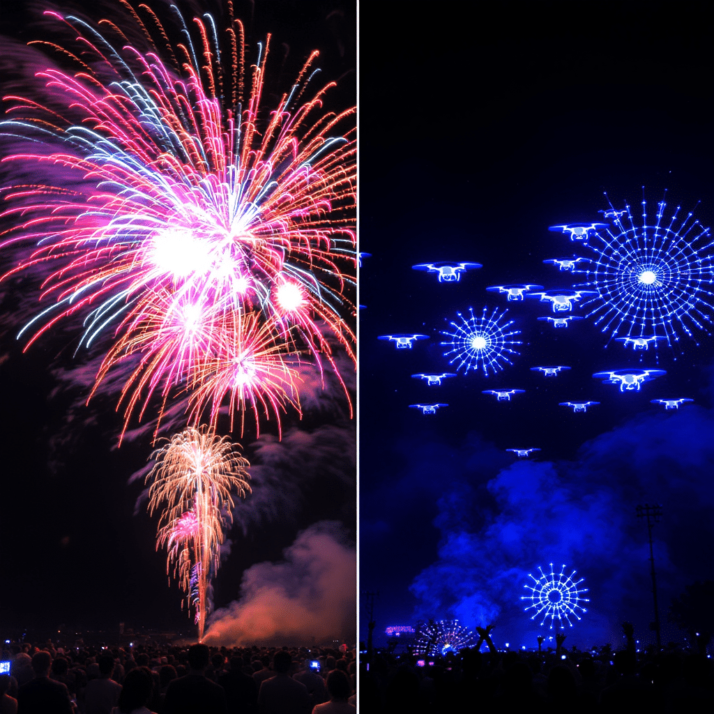 découvrez les principales différences entre les feux d'artifice traditionnels et les spectacles de drones lumineux. ce guide vous aide à choisir la meilleure option pour vos événements, en prenant en compte l'esthétique, la sécurité, et l'impact environnemental.