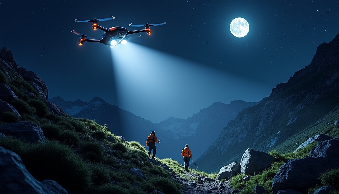 optimisez les opérations nocturnes avec les projecteurs haute puissance du drone de sauvetage, éclairant efficacement les zones de recherche pour une meilleure sécurité et rapidité.