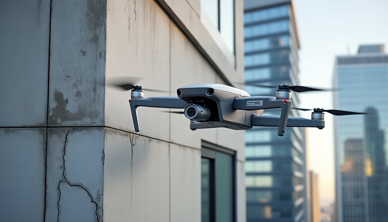 découvrez comment l'évaluation précise des façades urbaines est réalisée grâce aux capteurs avancés des drones immobiliers, offrant une inspection rapide et fiable pour un entretien optimal.