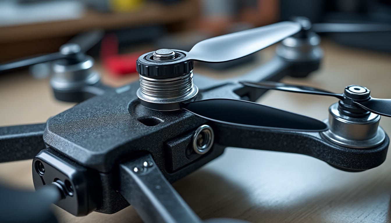 découvrez comment les écrous auto-freinés facilitent le changement rapide des hélices cassées sur votre drone de course pour des performances optimales en vol.
